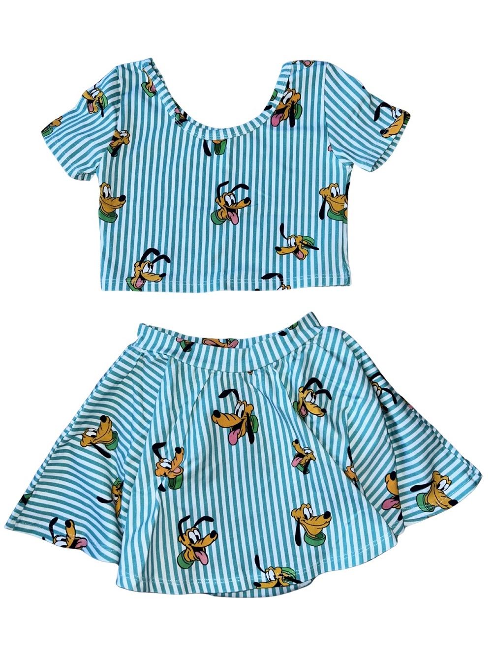 Wild Rich Kids Striped Crop Top & Skirt Set with Pluto Print